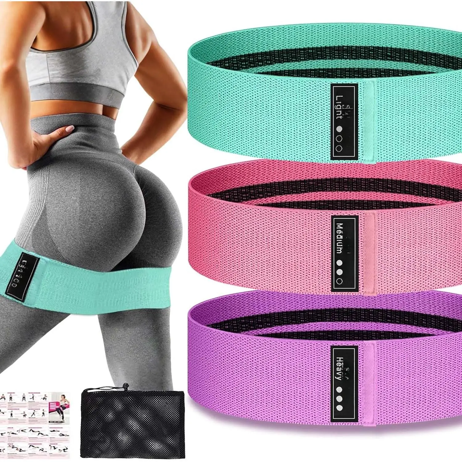 Resistance Bands for Working Out  and , Fabric Booty Bands Set, Widen Exercise Bands for Women Men, Pilates Stretch Yoga Starter Set