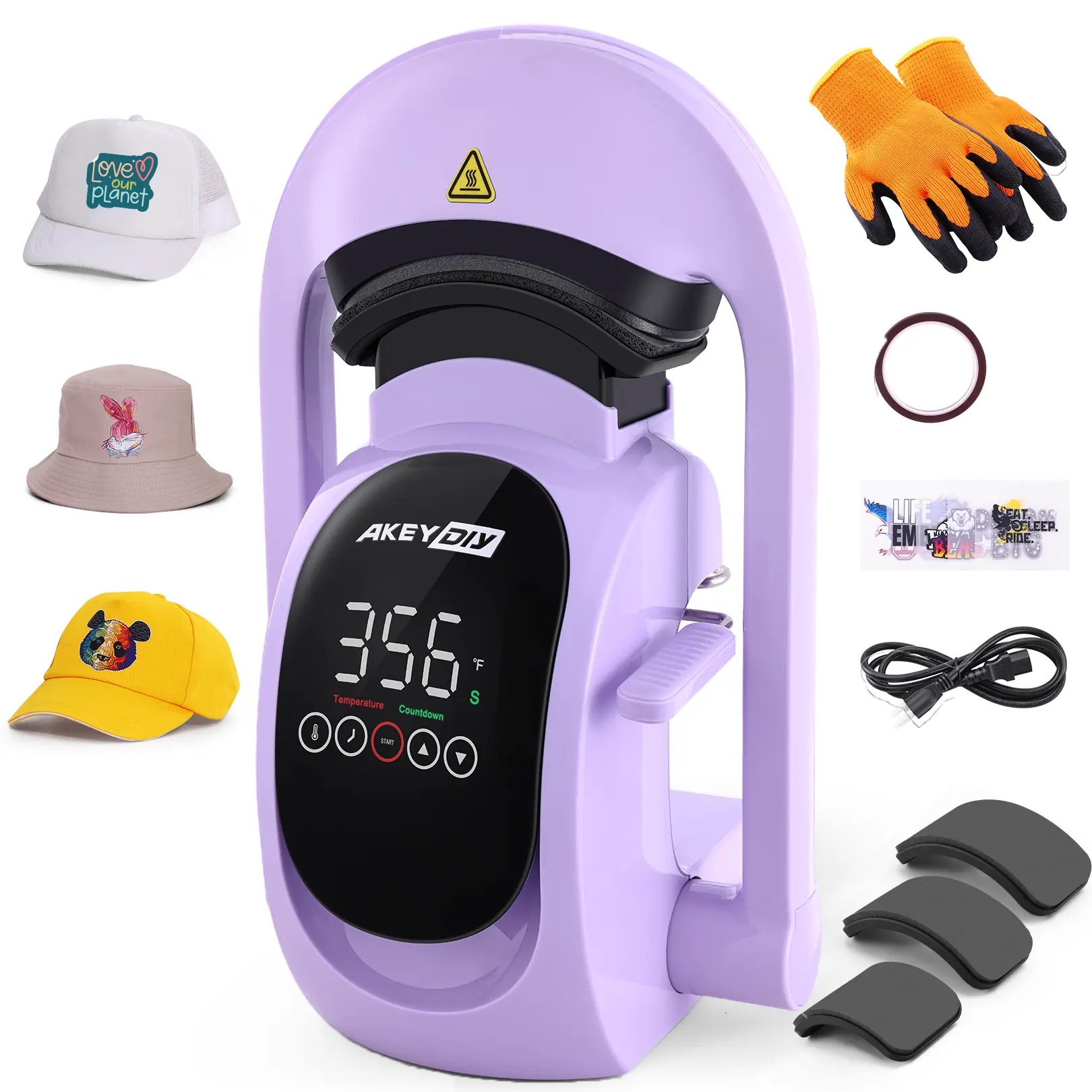 AKEYDIY 3-in-1 Auto Hat Heat Press Machine for Caps with 3pcs Interchangeable Platens Automatic Open Release Touchscreen for Precise Time Temp Control Heat Transfer Printing for Caps,DIY Sublimation Caps,Christmas Gifts