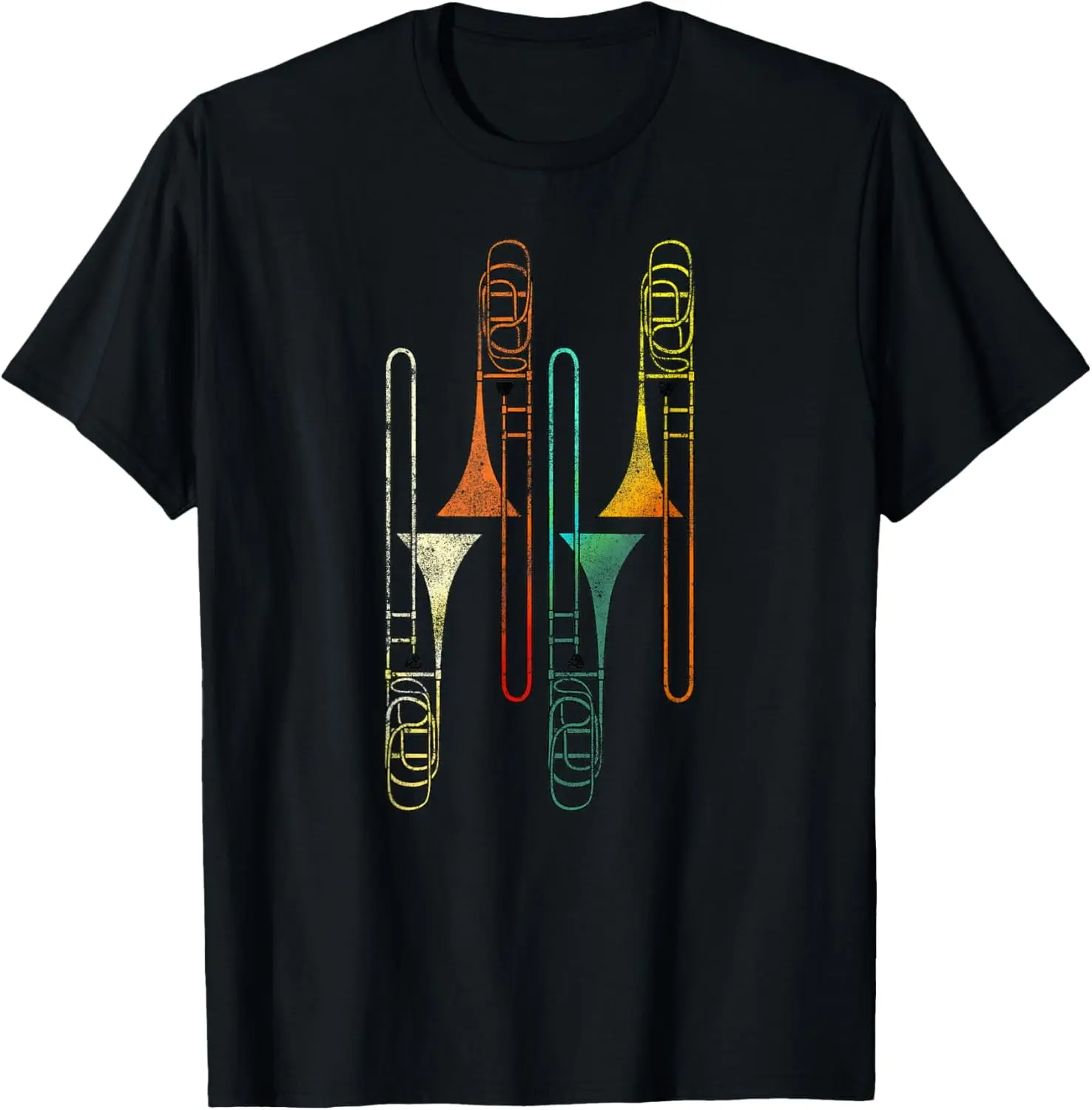 Distressed Retro Graphic T-Shirt for Women, Casual Short Sleeve Round Neck Funny Jazz Trombone Top, Shortsleeve, Tshirt, Vintage