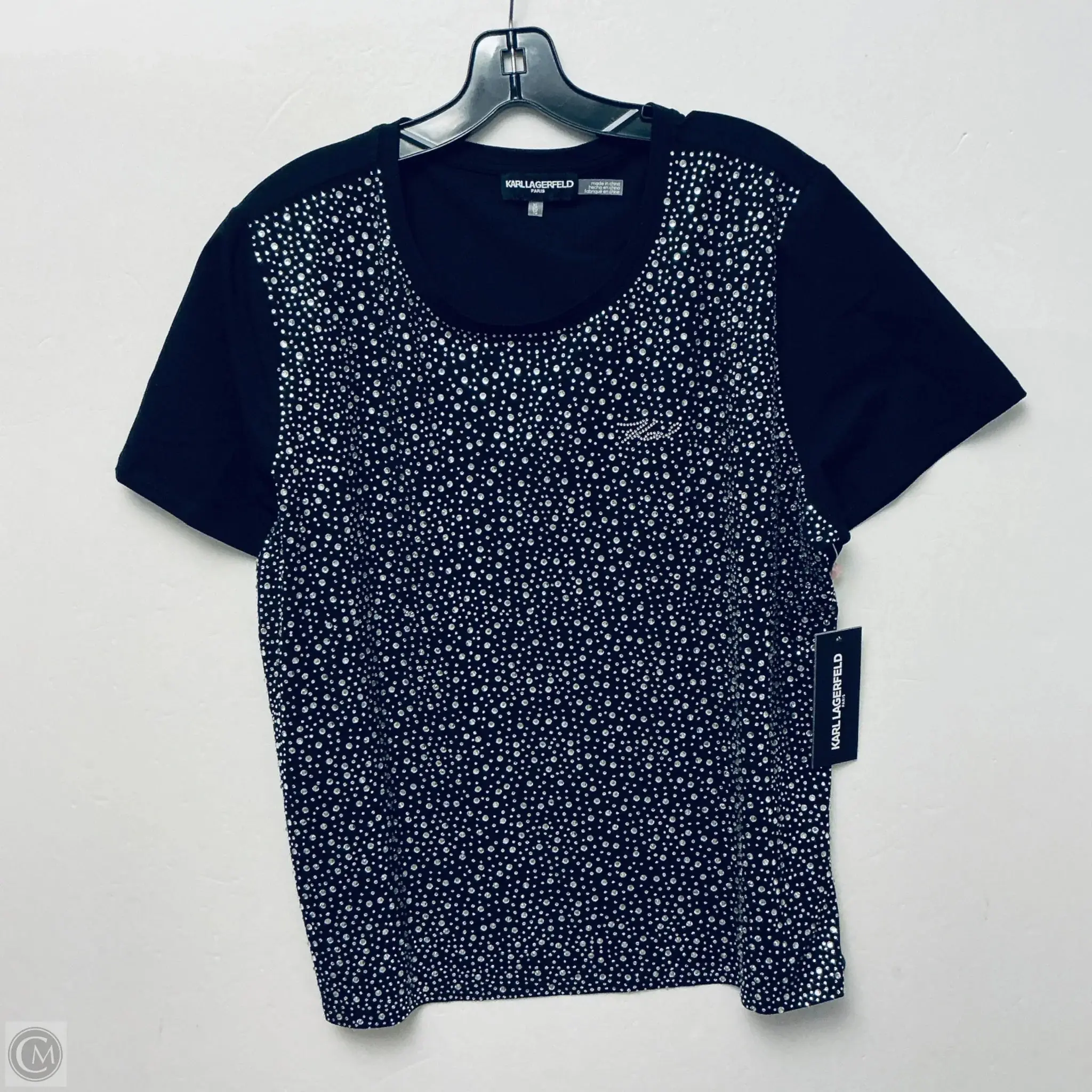 Top Short Sleeve Designer By Karl Lagerfeld In Black, Size: Xl