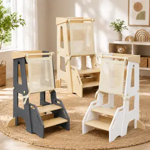 Montessori Learning Tower, 2-in-1 Convertible Toddler Stool with 3-Level Adjustable Height (Ideal Gift for Toddlers)