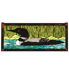 Meyda Lighting 14625 40"W X 17"H Loon Stained Glass Window Panel