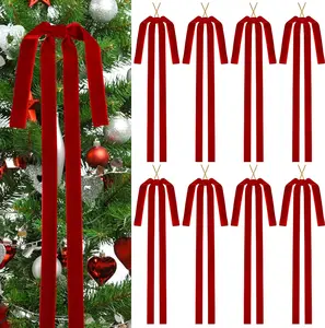 8Pcs Red Long Velvet Ribbon Bows,24x15 Inch Large Bow Christmas Ornaments