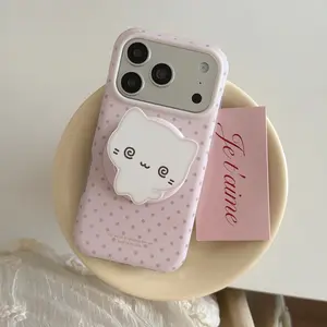 Korean Style Magnetic Polka Dot Phone Case Cover with Cat Stand, Compatible with iPhone 17 Pro Max, 16 Pro Max, 15 Pro, 14, 13