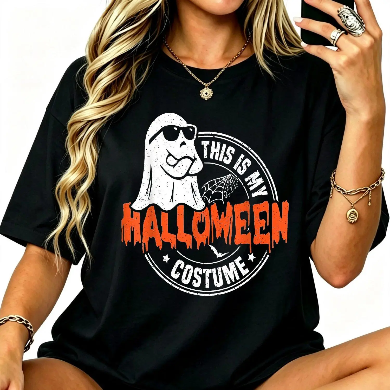 Women Short Sleeves Sport T Shirt This Is My Halloween Costume Funny Retro Casual Crew Neck Printed