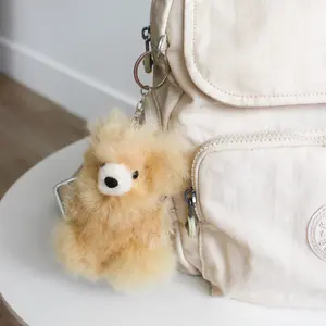 Handmade Fluffy Beige teddy bear keychain - Authentic alpaca fur teddy bear keychain, ethically sourced