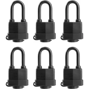 Waterproof Keyed Alike Padlocks for Outdoor Use, Covered Heavy Duty Laminated Steel Lock 1-9/16 Inch Wide Long Padlock Pack of 6