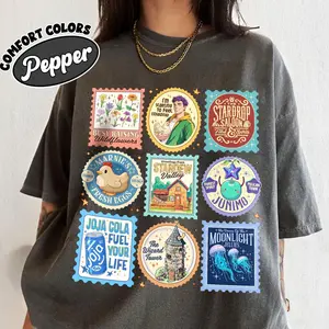 Stardew Valley Stamps Shirt Comfort Colors, Farm Life Game TShirt For Fans, Moonlight Jellies Festival, Pelican Town Merch, Gamer Gift Idea