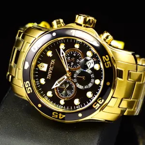 Invicta Mens Scuba Pro Diver Quartz Chronograph Black Dial Stainless Steel Watch invictaprodiver stainlesssteel watch Men's Stainless Luminous Date Wristwatch
