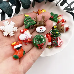 20pcs Mixed Resin Kawaii Colorful Mini Santa Elk Bells Christmas Tree Snowflower Angel Box Hat Socks Bear House Flat back Cartoon Christmas Figurines Scrapbook DIY Decor Crafts Accessories Christmas Decorations