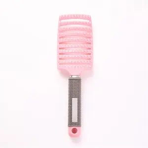 Curved Vented Hair Brushes for Women, Anti Frizz Detangler for Long Thick Curly Hair, Paddle Blow Fast Drying Wet Hair Brush Styling Tool, ABS Plastic Handle, Plastic Bristles(Pink)
