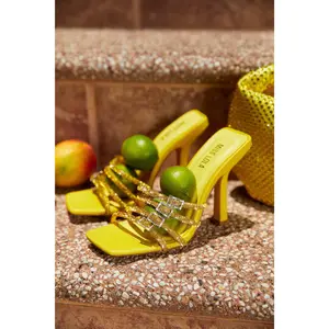 Champagne Taste Embellished High Heel Mules - Yellow