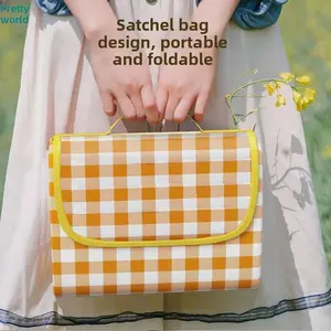 Outdoor picnic mat camping thickened moisture-proof mat picnic beach tent disposable yellow and red plaid waterproof floor mat