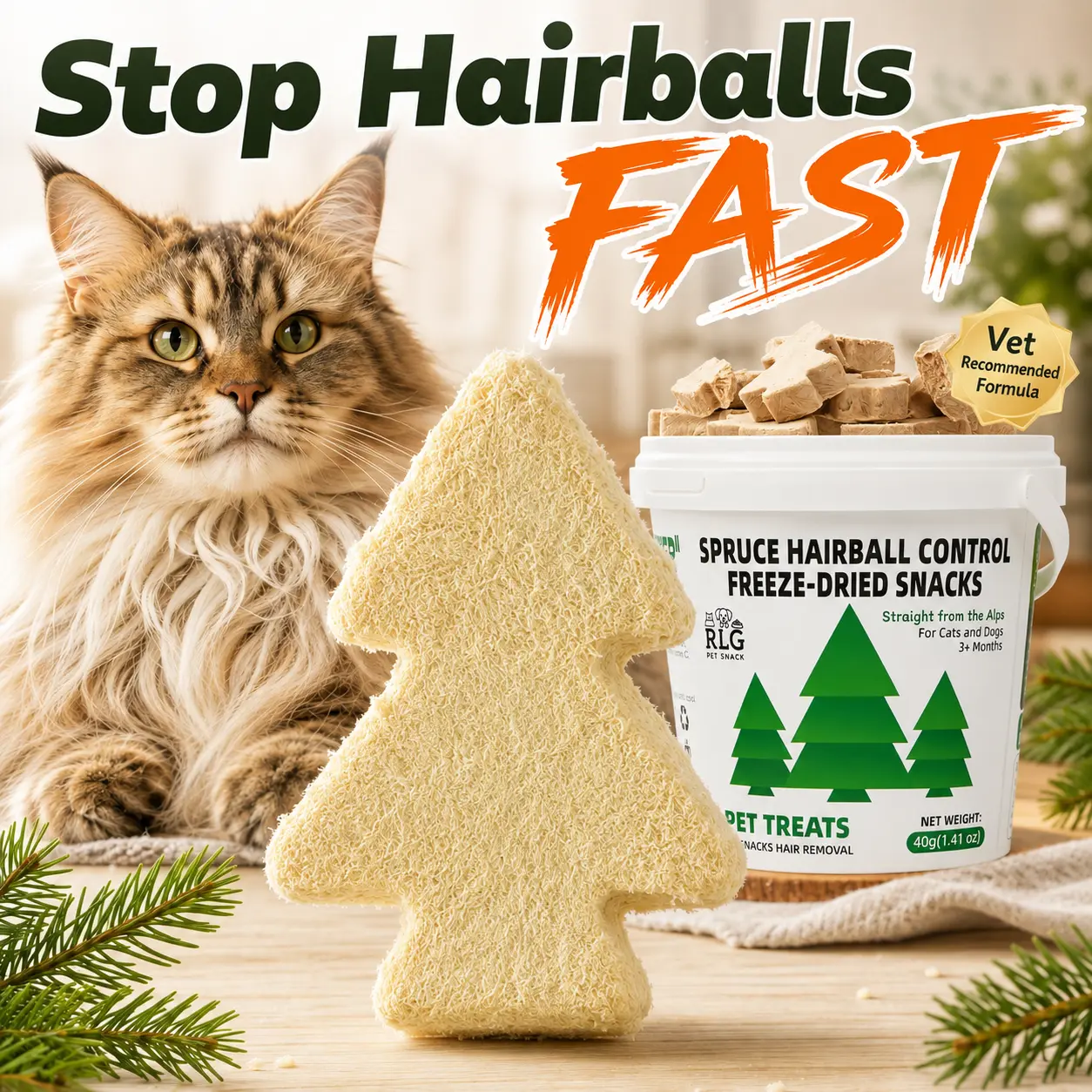 Freeze-Dried Cat Treats-Spruce Fiber Helps Keep Hairballs in Check, Protein-Rich Chicken, Omega-3 & Vitaminsfor Shiny Fur-Individually Wrapped, Easy to Serve