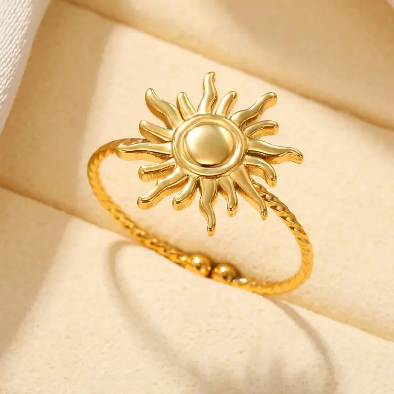 Unisex Plain Sunflower Stainless Steel Fashion Promise Ring for Her, Vintage Anniversary Engagement Ring, Retro Chic Rings, Statement Rings, Trendy All-match & Exquisite Jewelry for Birthday Gift, Wedding Promise Rings