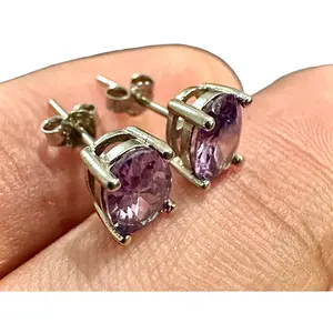 Oval Cut 7x4mm Purple Amethyst 925 Sterling Silver Stud Earrings February Birthstone