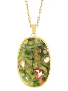 Rhyolite Jasper Oval Cabochon Pendant Necklace, Natural Gemstone Jewelry For Women Gift, Unique Jewelry, Necklace Of The Day