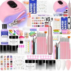 Acrylic Nail Kit Starter Set Acrylic Powder with Nail Drill U V Light Professional Tools with Decoration Everything for Beginners Home Salon Gifts (Clear/White/Nude)