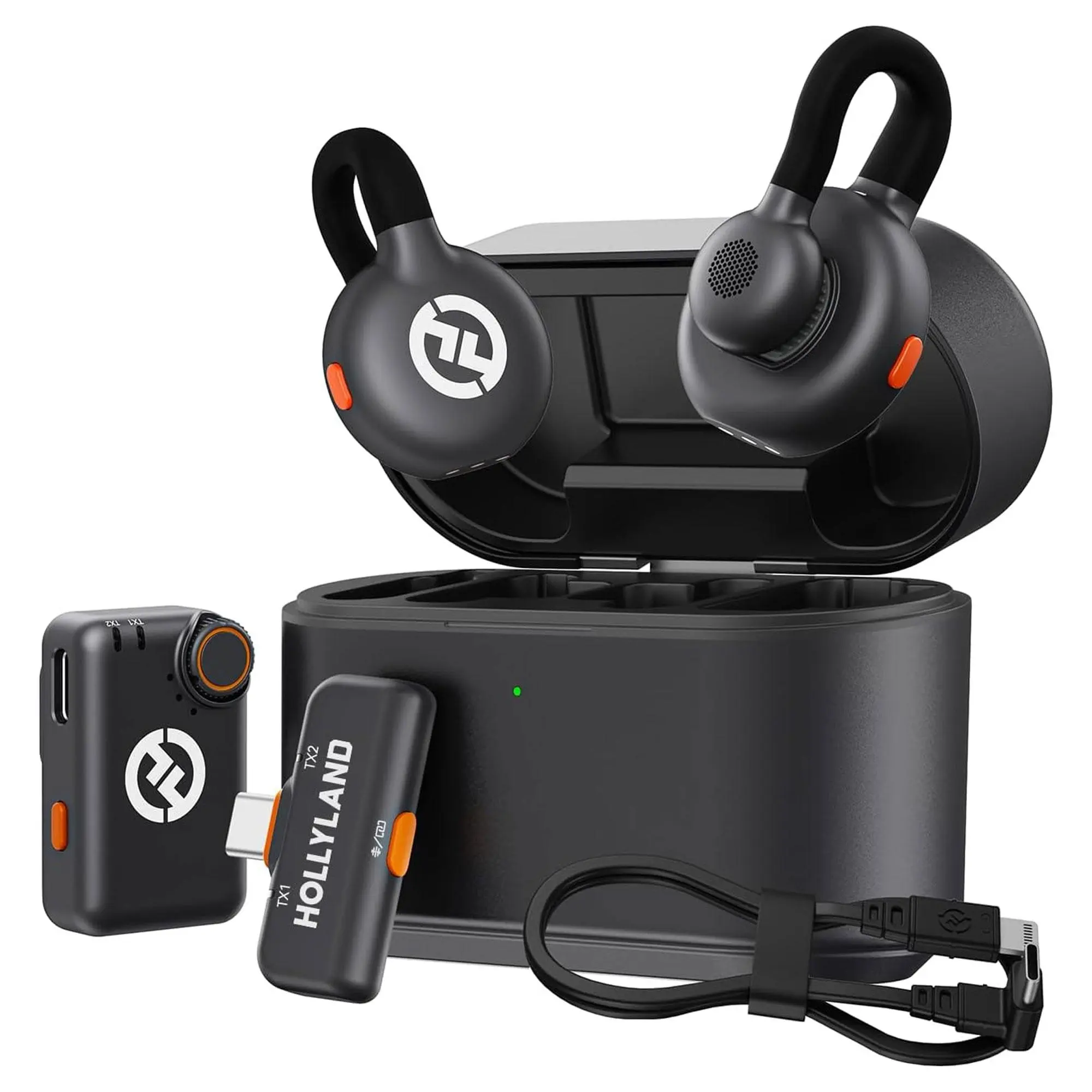 Hollyland LARK M2S Combo 2-Person Wireless Stereo Microphone System - 2.4 GHz, Space Gray, USB-C-to-Lightning Cable & Adapter, Smartphone Recording, Universal Compatibility