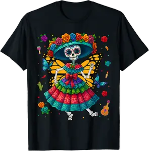 Dia De Los Muertos Monarch Butterfly Day of Dead Girl Women T-Shirt - 57B0FMRR4M7M