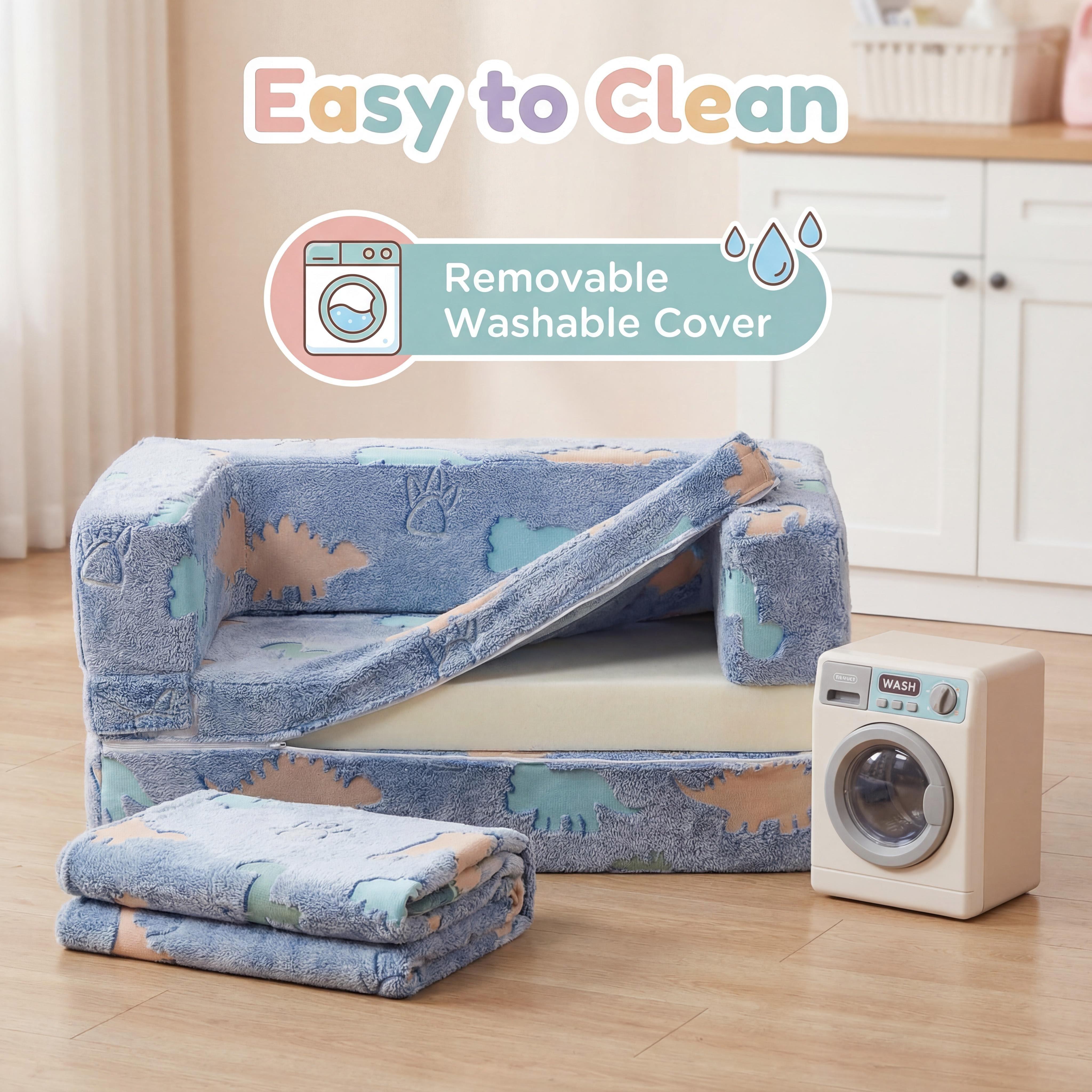 Blue dinosaur, a child-friendly sofa for babies, a large folding sofa bed, easy to assemble and clean, suitable for living rooms and bedrooms. It can be transformed into a bed, making it a perfect  birthday gift for both girls and boys