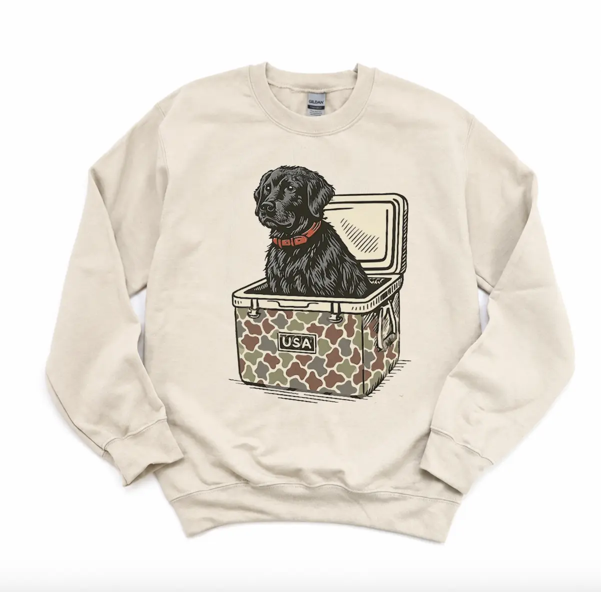 Men's Classic Fit Pullover Hoodie, Soft Cotton-Polyester Blend Sweatshirt with Stretch, Black Labrador USA Camo Graphic Outdoor Top, Tops, Sport, Loose, Baggy, Casual, Menswear, Printed, Outdoors, Digital Print, Cute