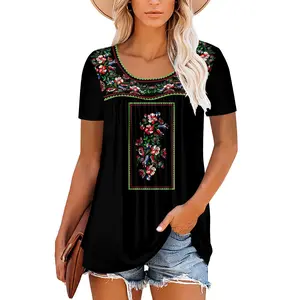 Angerella Women's Embroidered Mexican Peasant Blouse Mexico Summer Shirt Short Sleeve