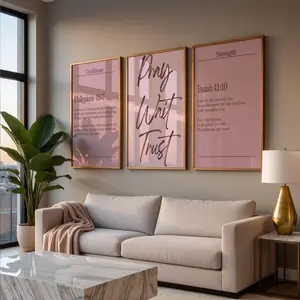 Pink Christian Wall Art Set of 3, Modern Scripture Prints, Christian Girl Decor, Philippians 4:6 Poster, Isaiah 41 Elegant Faith Art