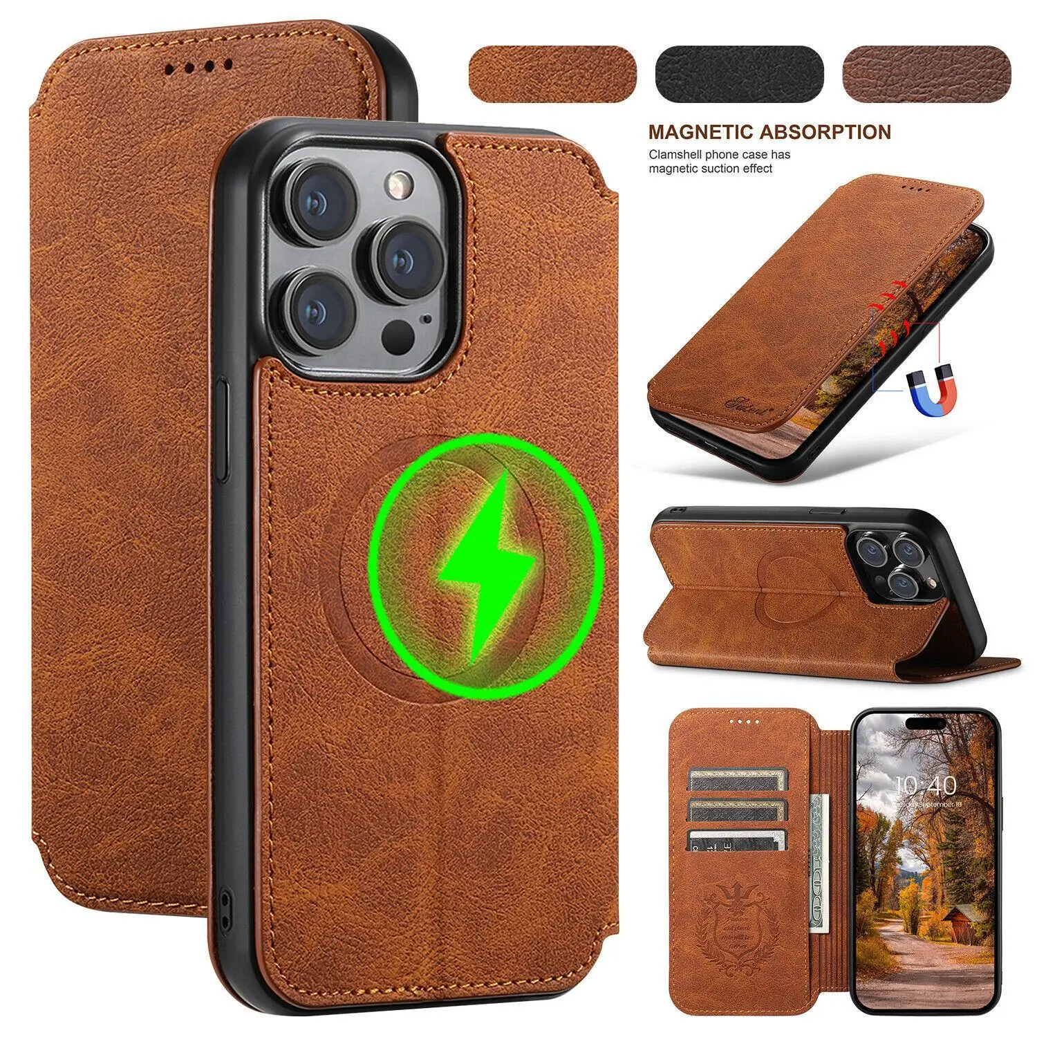 [Free Shipping] MagSafe Magnetic Leather Card Wallet Holder Case for iPhone 16,15 Pro Max,14,13 Smartphones & Cellphones - Games, Cash Compatible Mobile Phone Accessories