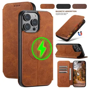 [Free/ship] For iPhone 16 15 Pro Max 14 13 Mag safe Magnetic Leather Card Wallet Holder Case