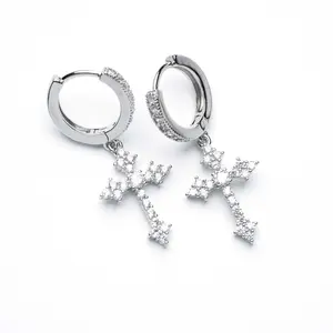 Zircon cross earrings pair of silver unisex daily wear gift jewelry