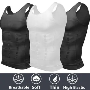 1-3 Pack Menswear Body Shaper Vest Compression Shirt Breathable Stretchy Lightweight Shapewear Workout Tank Top Tummy Control Soft Suit Fabric Casual Underwear Activewear