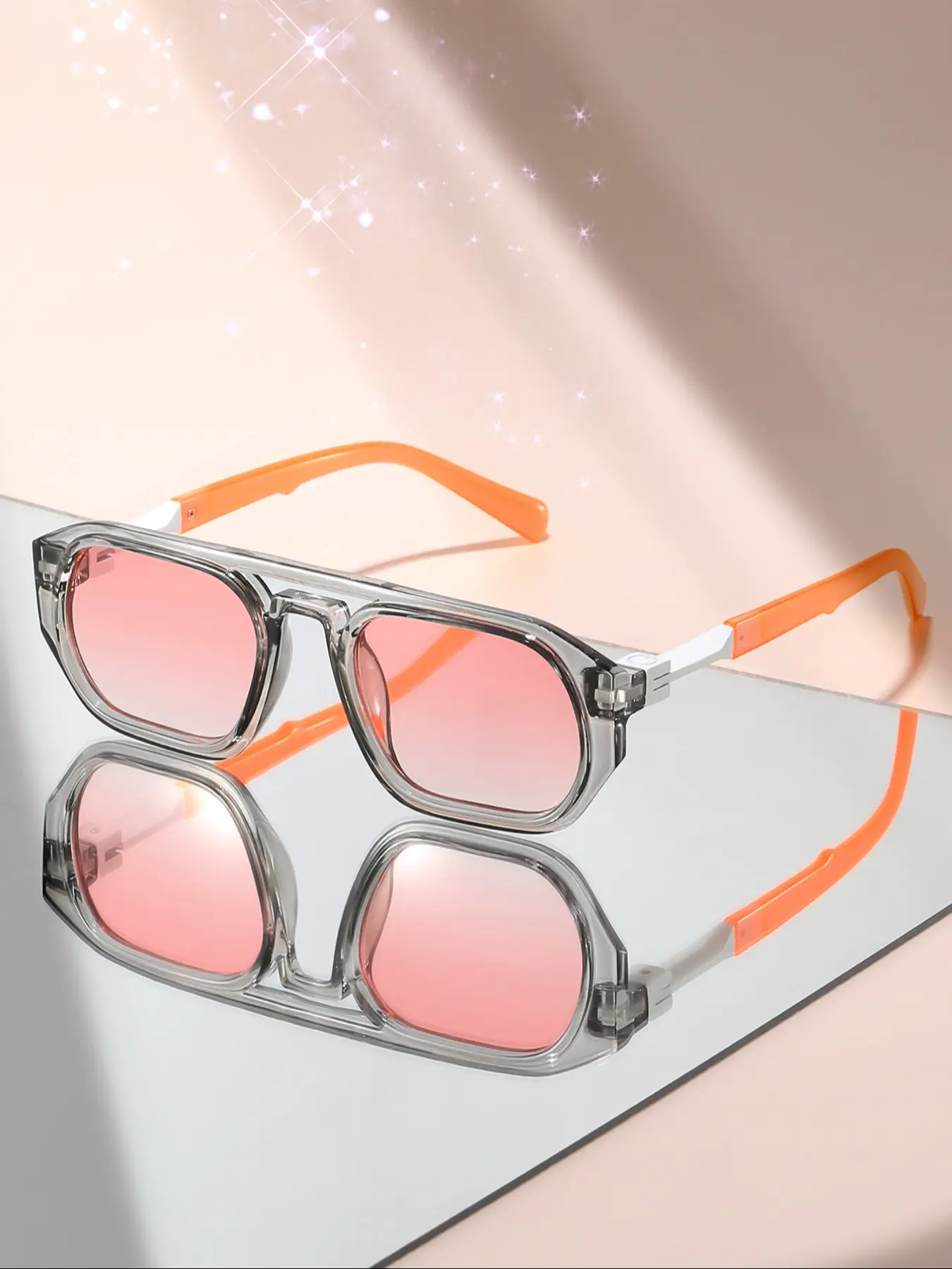 Classic Retro Dual Beam Gradient Fashion Glasses, Stylish Patchwork Temple Tips, Daily Wear, Pool Party, Campfire, Holiday Gift, Trendy Casual Sunglasses