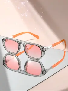 Classic Retro Dual Beam Gradient Fashion Glasses, Stylish Patchwork Temple Tips, Daily Wear, Pool Party, Campfire, Holiday Gift, Trendy Casual Sunglasses