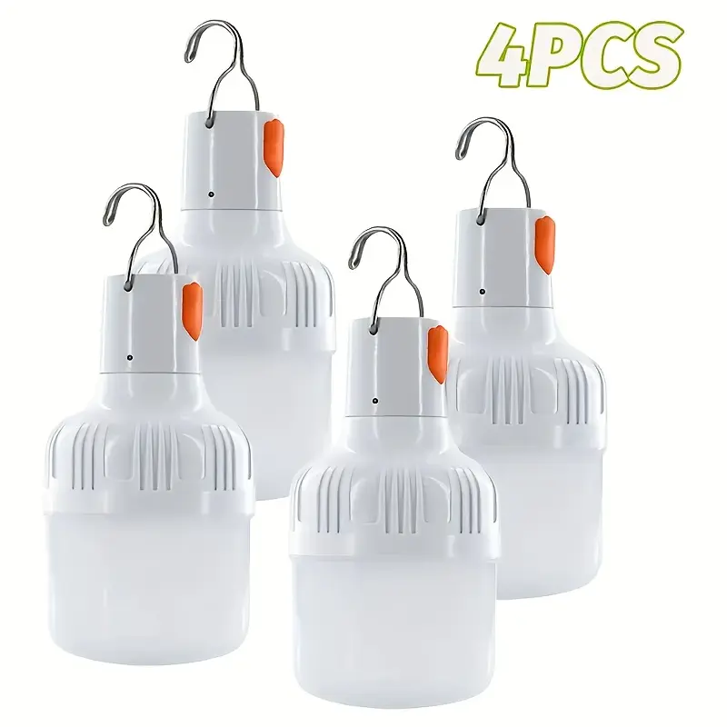 4-Pack Super Bright LED Rechargeable USB Bulbs, Emergency Portable LED Lights with Built-In Battery, USB Charging, Suitable for Home, Outdoor Use