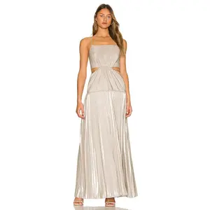 JONATHAN SIMKHAI Daisy Pleated Maxi Dress in Champagne