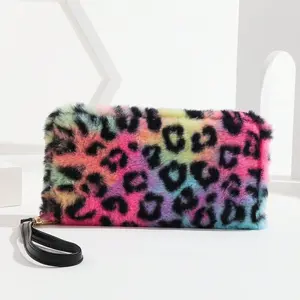 Plush Color Leopard Zipper Bag Ladies Multifunctional Slim Wallet Retro Card Holder For Women Wallet Purse Wallet Long Wallet Wristlet Wallet. Minimalist Style Portable Wallet, Headphone Cable And Data Cable Storage Bag, Lipstick Storage Bag,