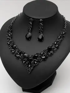3pc [Artificial Crystal Jewelry] Artificial Crystal Bridal Jewelry Set | Necklace Earrings | Wedding Party Costume Accessories Ladies Gift