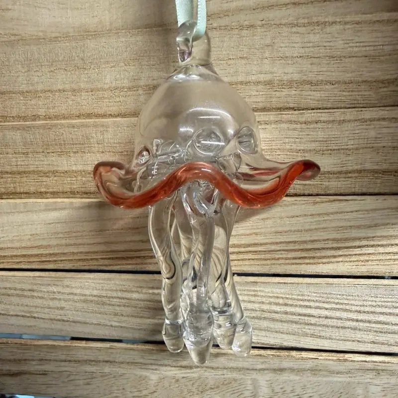 Handmade Borosilicate Glass Jellyfish Hangable Ornament, Ocean Beach Hanging Decor with Light, Festive Home Gift