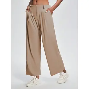 Women's High Waist Wide Leg Pants Spring And Summer Solid Color Casual Sweatpants Wide Leg Pants High Waisted Waffle Knit Casual Slacks Work Pants Business Palazzo Trousers With Pockets Comfortable And Skin Friendly tummy control skinny pant