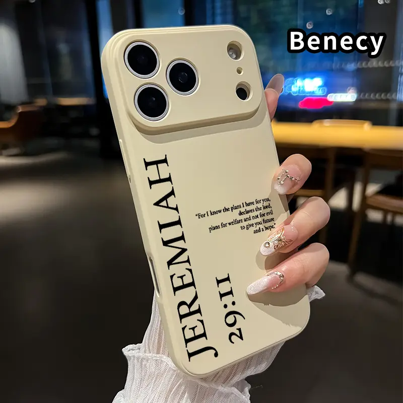 Jeremiah Hope Promise Pattern Straight Edge Phone Case for iPhone 17 15 16 14 Pro Max 13 12 11 XR XS Plus Air E Shockproof Drop Protection Rugged Durable Liquid Silicone Cover Cellphone Protective