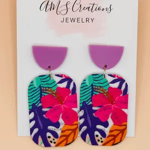 Purple floral earrings