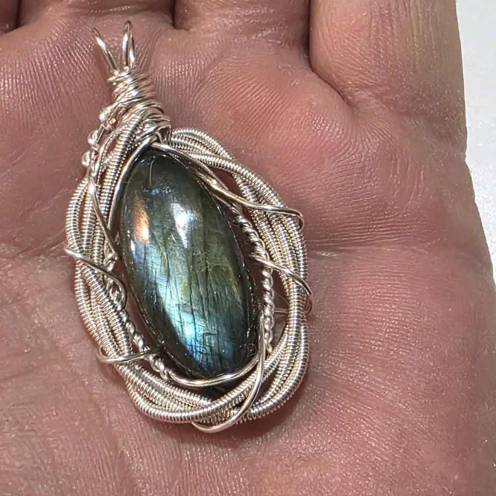 Labradorite Wire Wrap Pendant with 18" Silver Plated Chain - Elegant and Durable Jewelry