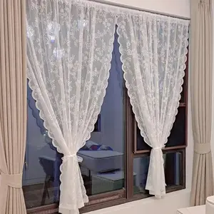 1pc lace semi-transparent curtain with a pastoral and romantic style, suitable for balconies and bay windows, made of sheer fabric, for office and home decoration.