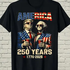 America 250th USA Anniversary Shirt, Funny Trump Washington Top, July Fourth Gift For Conservative Dad P51
