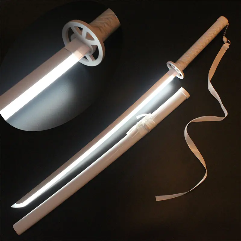 ELERVINO 41-in LED Light Bleach Cosplay Sword (Sode no Shirayuki) with Plastic Dull Blade, White Belt, Holder Stand Display for Halloween Anime Cosplay Props, Collection Decoration