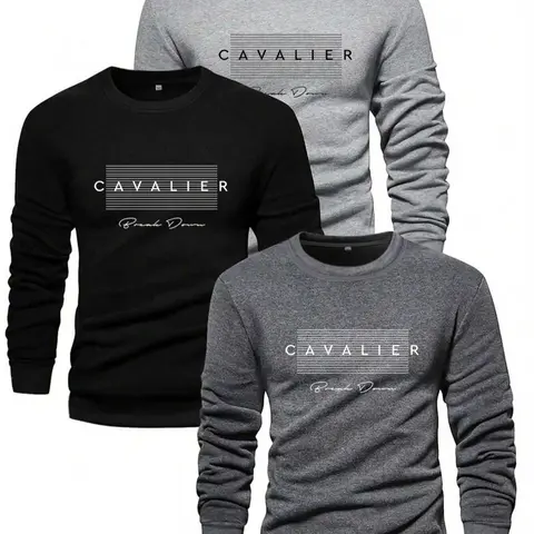 Men's Letter Print Round Neck Tee Fabric, Regular Fit Casual Streetwear Long Sleeve Fitted T-shirt for Fall & Winter, Men's Clothes for Daily Wear