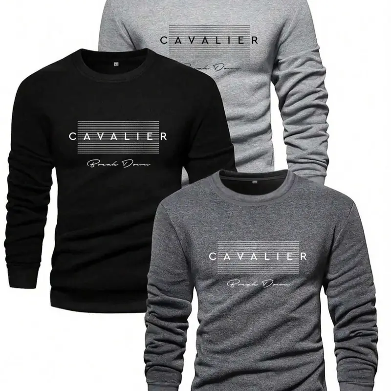 Men's Letter Print Round Neck Tee Fabric, Regular Fit Casual Streetwear Long Sleeve Fitted T-shirt for Fall & Winter, Men's Clothes for Daily Wear