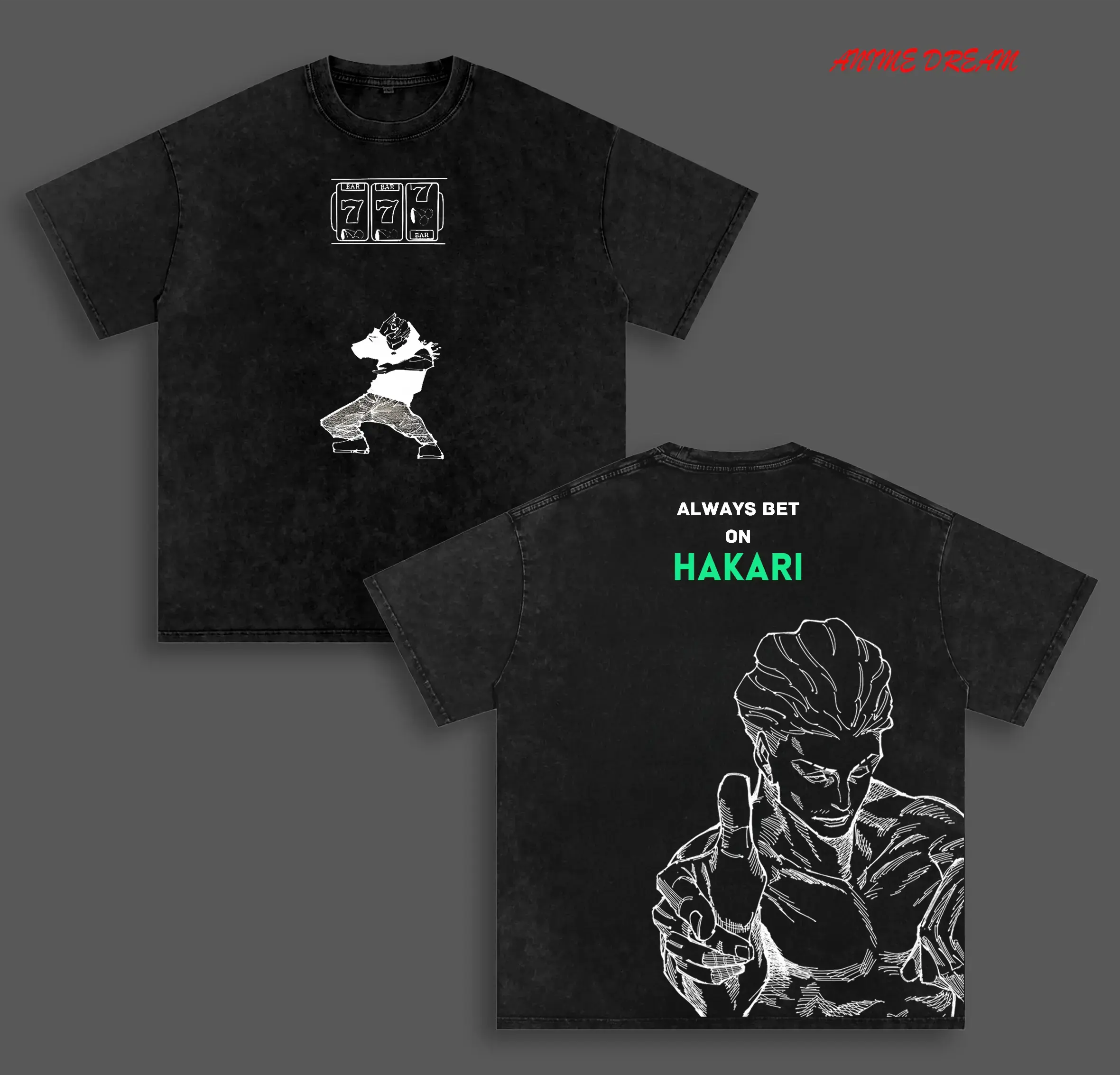 Hakari Kinji JJK Anime Double Printed Vintage Washed Tee Unisex Oversize Heavyweight Cotton T-shirt for Anime Fans and Lovers