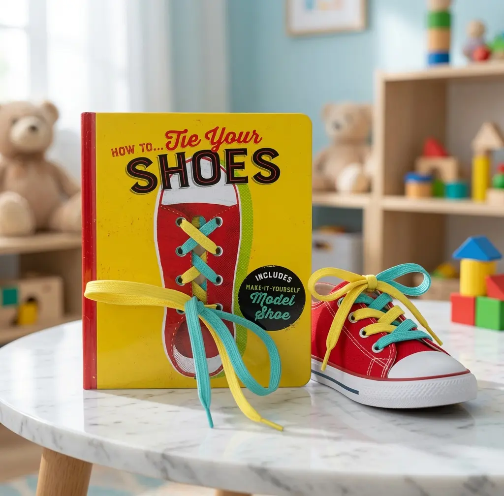 How to Tie Your Shoes for Kids – Interactive Shoelace Learning Book with Real Laces, Practice Shoe & Step-by-Step Instructions